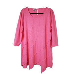 Wild Palms Womens XL Top Tunic Pink BEACH Bohemian Asymmetrical Cotton Scoopneck